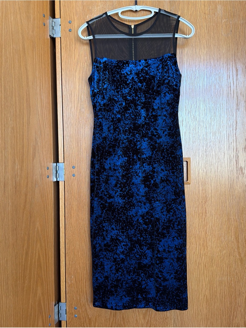 Calvin Klein Royal Blue Velvet Dress with Sheer Yoke
